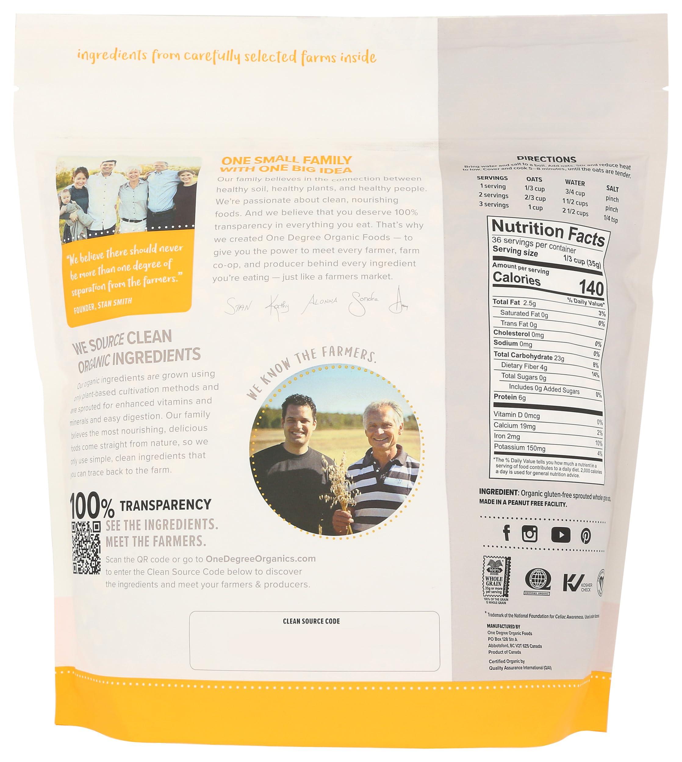 One Degree Organic Foods ONE DEGREE ORGANIC FOODS Organic Sprouted Rolled Oats, 45 OZ