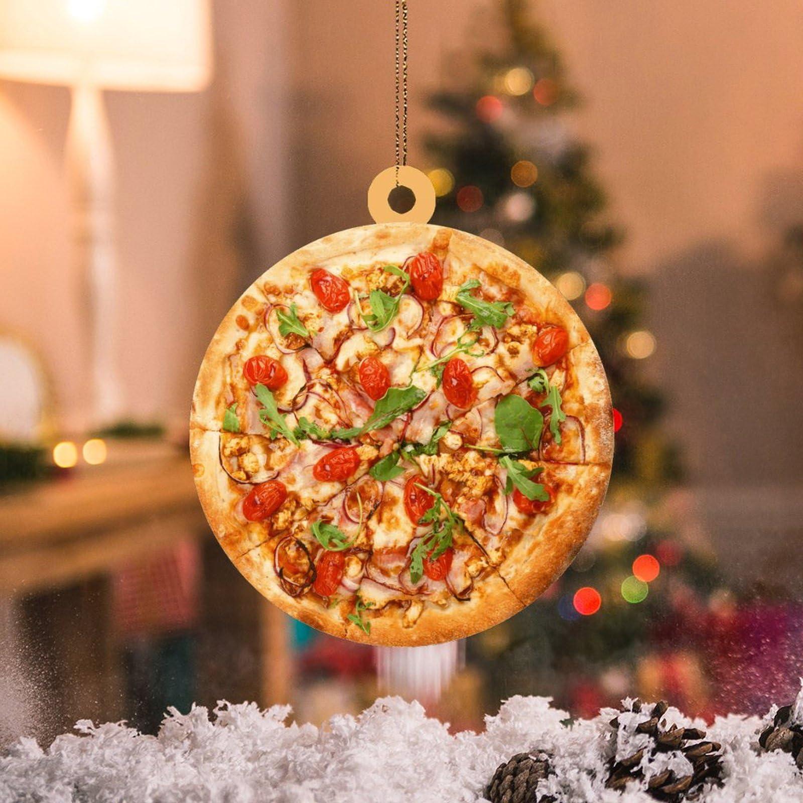 CowkissSign CowkissSign 2D Ornament Tomato Bacon Cheese Pizza Xmas Tree Ornaments Italian Pizza with Mozzarella Christmas Decorations Gift Food Sweet Dessert Christmas Stocking Filling Acrylic Ornament