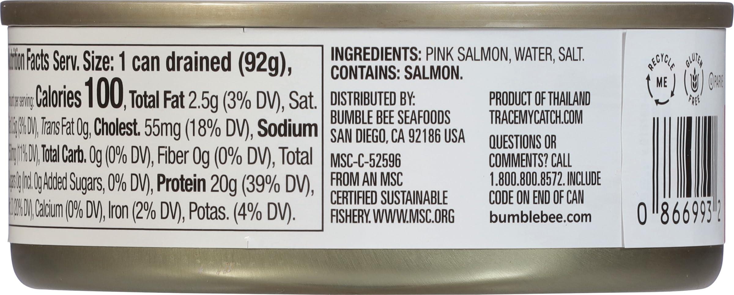 Bumble Bee Bumble Bee Skinless & Boneless Canned Pink Salmon in Water, 5 oz Can - Premium Wild Caught Salmon - 20g Protein per Serving - Gluten Free, Kosher, MSC Certified (Pack of 6)