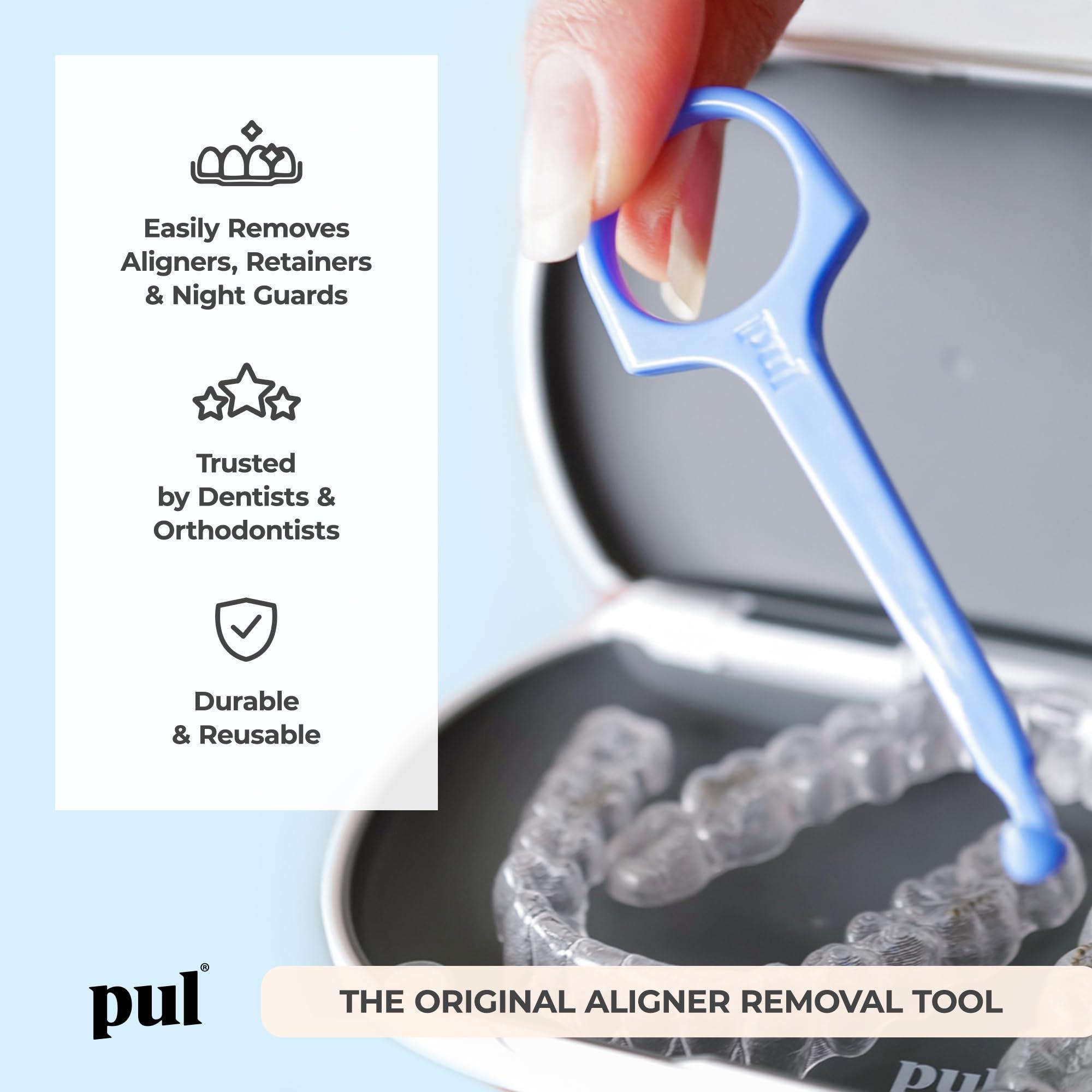 The Pultool PUL Clear Aligner Removal Tool Compatible with Invisalign Removable Braces & Trays, Retainers, Dentures and Aligners - Hygienic Oral Care Accessory, Personal Orthodontic Supplies - Pink (Pack of 3)