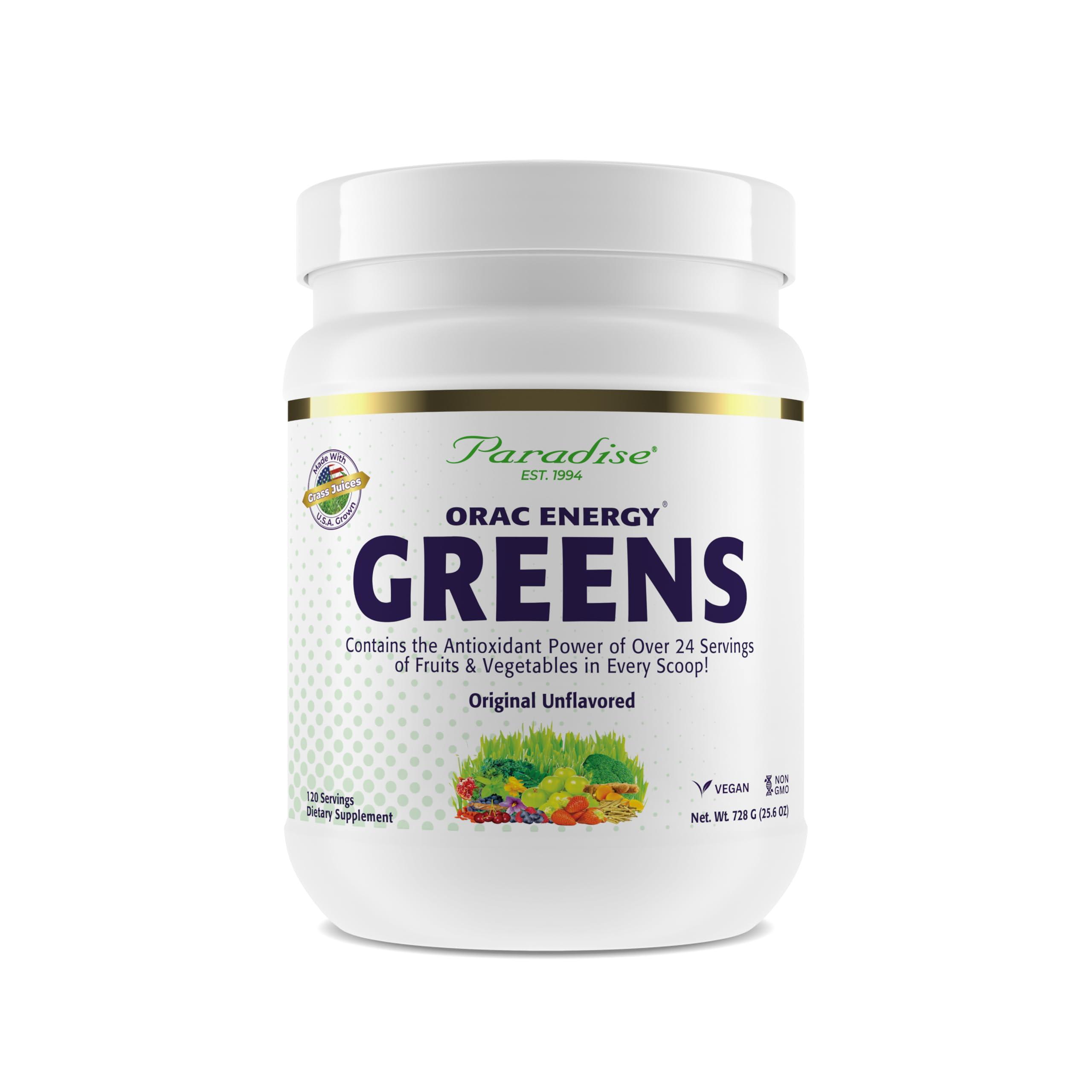 Paradise Herbs Paradise Herbs, ORAC Energy Greens Powder, Antioxidant Power of 24 Servings of Fruits & Vegetables in 1 Scoop, 120 Servings