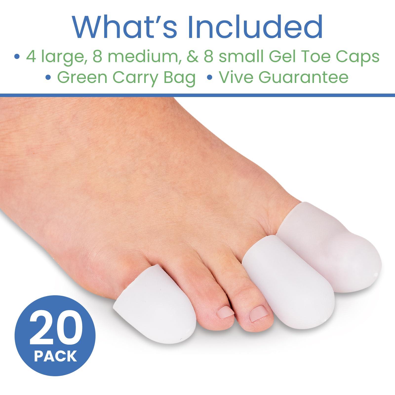 VIVEsole ViveSole Soft Gel Toe Protectors for Men & Women- Toe Caps for Foot Pain Relief - Flexible Cushion Sleeves for for Blisters, Ingrown Toenails, Hammer Toes, Corns, Calluses, Blisters (Variety Pack)