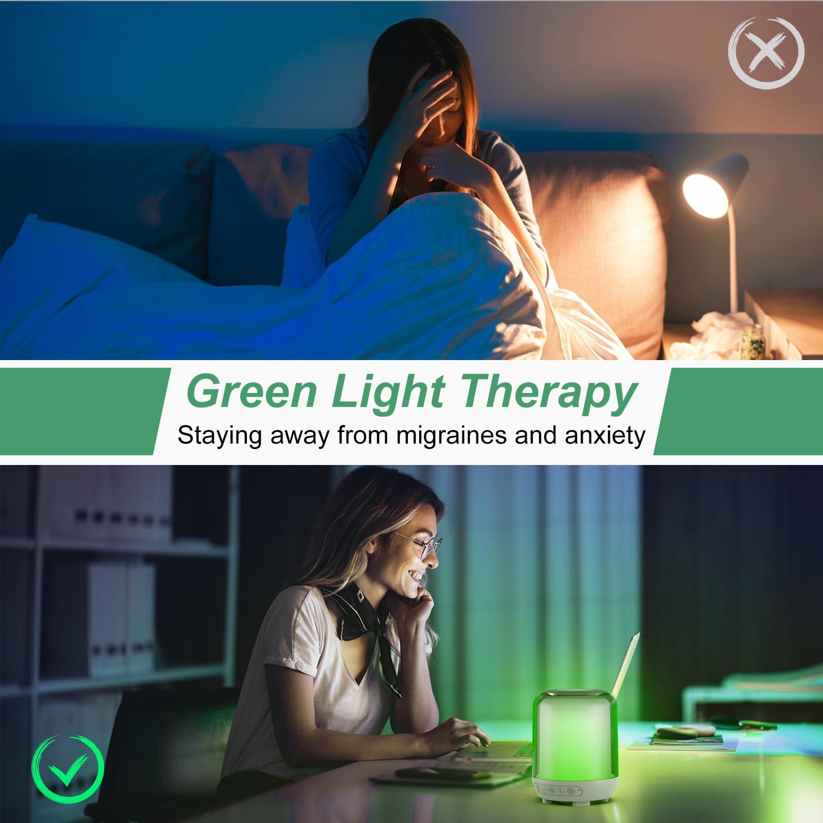 KACILEN KACILEN Green Light Therapy Lamp for Migraine and Anxiety Relief,Regulate Mood and Help with Insomnia Wireless Speaker with White Noise,Timer Function,Brightness Adjustment