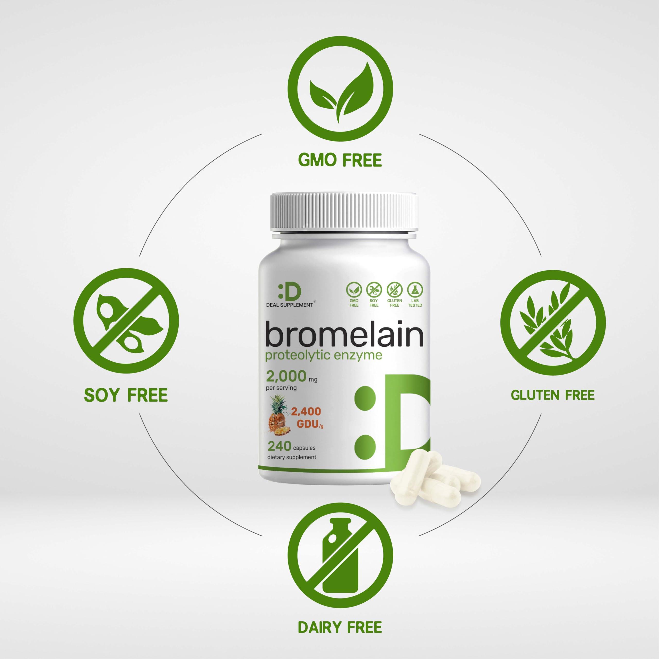 DEAL SUPPLEMENT Bromelain Supplement 2,000mg Per Serving, 240 Capsules  Natural Proteolytic Enzymes from Fresh Pineapple  Supports Nutrient Digestion