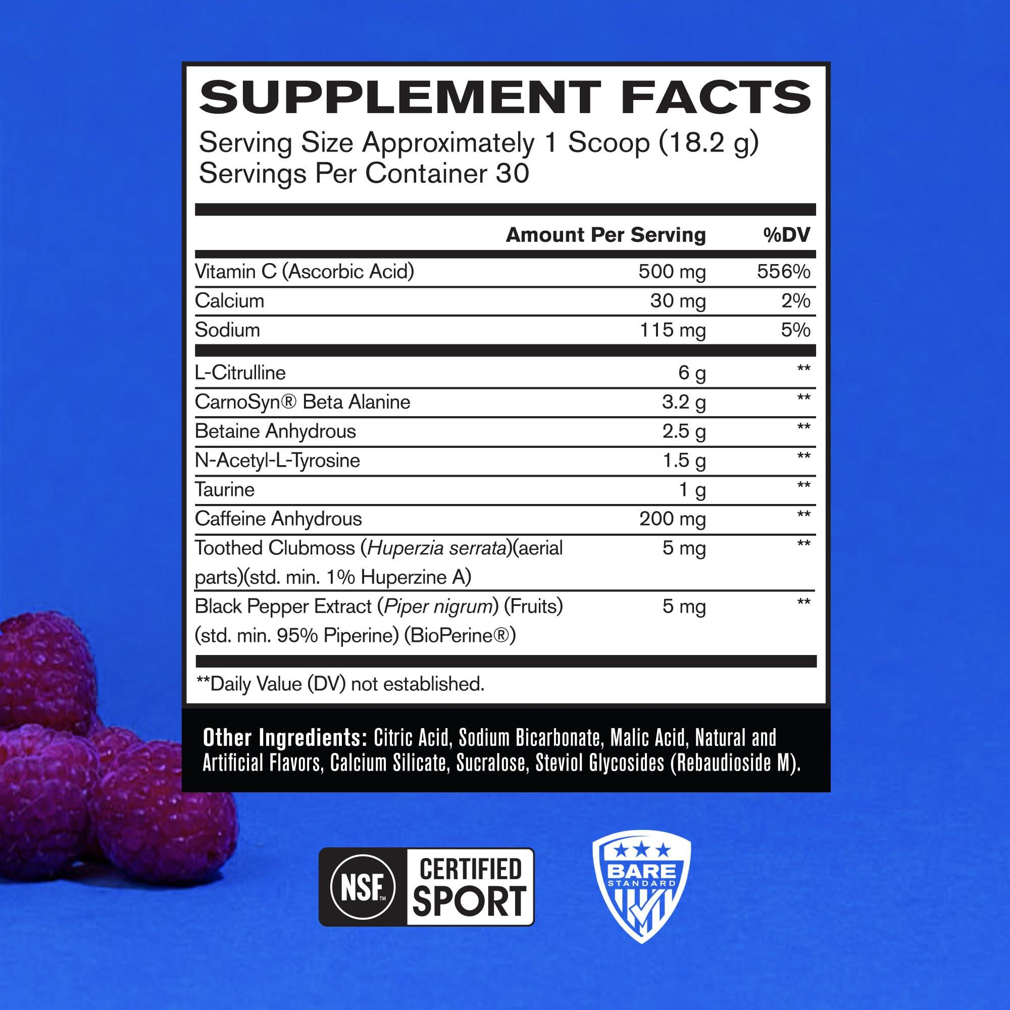 BARE PERFORMANCE NUTRITION Bare Performance Nutrition BPN Flight Pre Workout, Supports Energy and Mental Focus, Improved Endurance & Muscle Pumps with CarnoSyn Beta Alanine, Blue Raspberry, 30 Servings