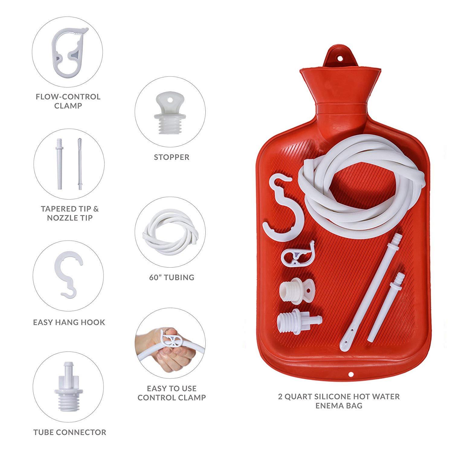 COOES Enema Bag Kit 2 Quart Home Water & Coffee Colon Cleansing Kit BPA Free Hot-Water Bag with 5 Foot Long Hose