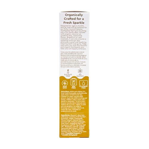 RADIUS RADIUS USDA Organic Kids Toothpaste 3oz Non Toxic Chemical-Free Gluten-Free Designed to Improve Gum Health for Children's 6 Months and Up - Coconut Banana - Pack of 3