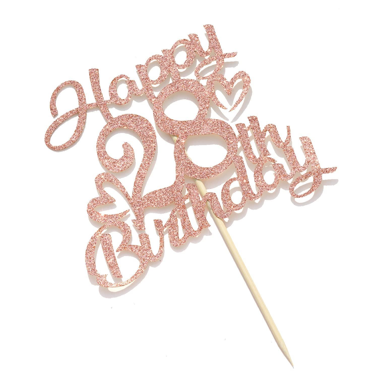 Unoggsor Unoggsor Rose Gold Glitter Happy 28th Birthday Cake Topper - Hello 28, Cheers to 28 Years, 28 & Fabulous, 28th Birthday/Anniversary Party Decorations