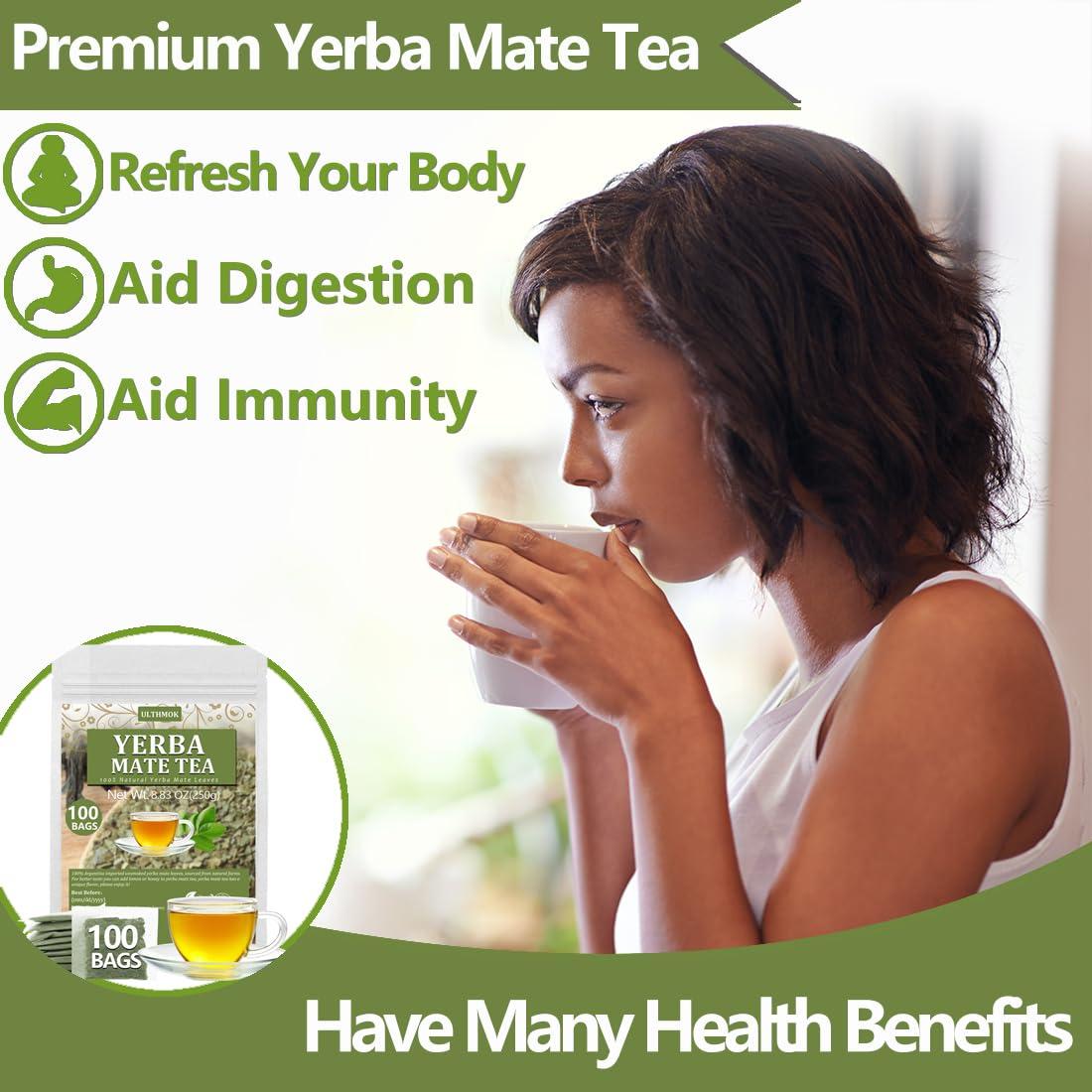 ULTHMOK Premium 100 Unsmoked Yerba Mate Tea Bags, Made with 100% Pure Yerba Mate Leaves, No Additives & Caffeine Free.