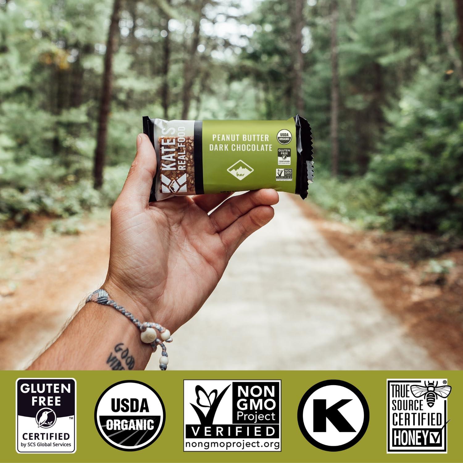 Kate's Kate’s Real Food Organic Energy Bars, Non-GMO, All-Natural Ingredients, Gluten-Free and Soy-Free Healthy Snack with Natural Flavors, Peanut Butter and Dark Chocolate (Pack of 12)