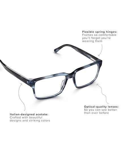 eyebobs eyebobs Wide Eyed | Premium Reading Glasses for Men and Women | Rectangle Frame for Wide Faces | Brown Stripe, 0.00