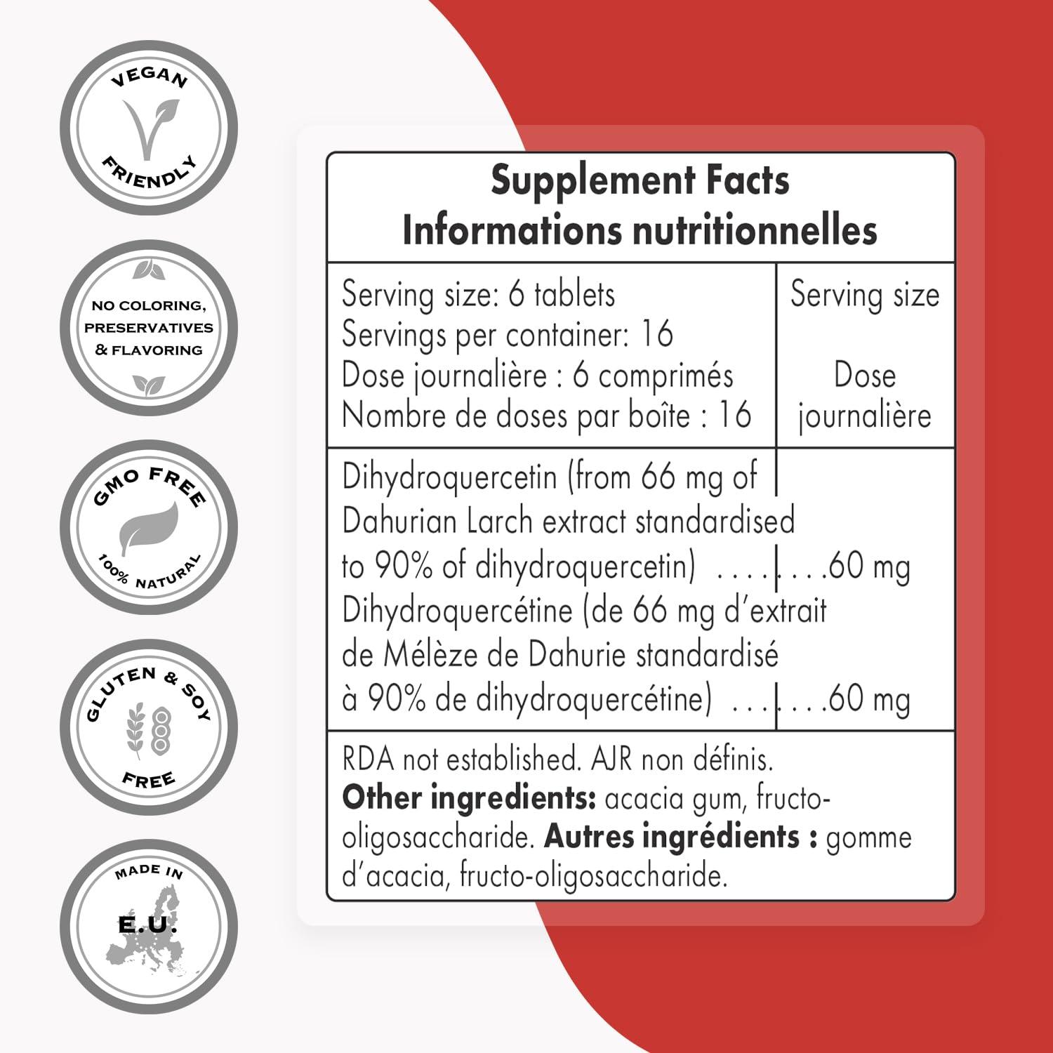 super smart Supersmart - Taxifolin Dihydroquercetin 60mg per Day (90% DHQ Supplement) - Russian Siberian Dahurian Larch Tree Extract - Antioxidant Bioflavonoid | Non-GMO & Gluten Free - 100 Tablets