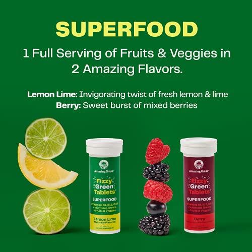 Amazing Grass Amazing Grass Fizzy Green Tablets Superfood Lemon Lime: Green Superfood Water Flavoring Tablet with Antioxidants & Alkalizing Greens, 60 Count (Packaging May Vary)