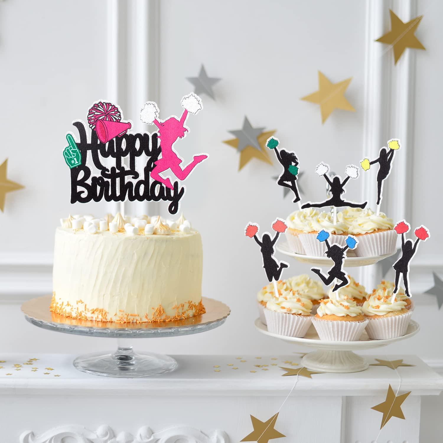 LHCING 7 pcs Cheerleader Happy Birthday Cake Topper - Cheerleading Game Girl\'s Cheer Dance Party Decorations - Gymnastics Birthday Party Supplies