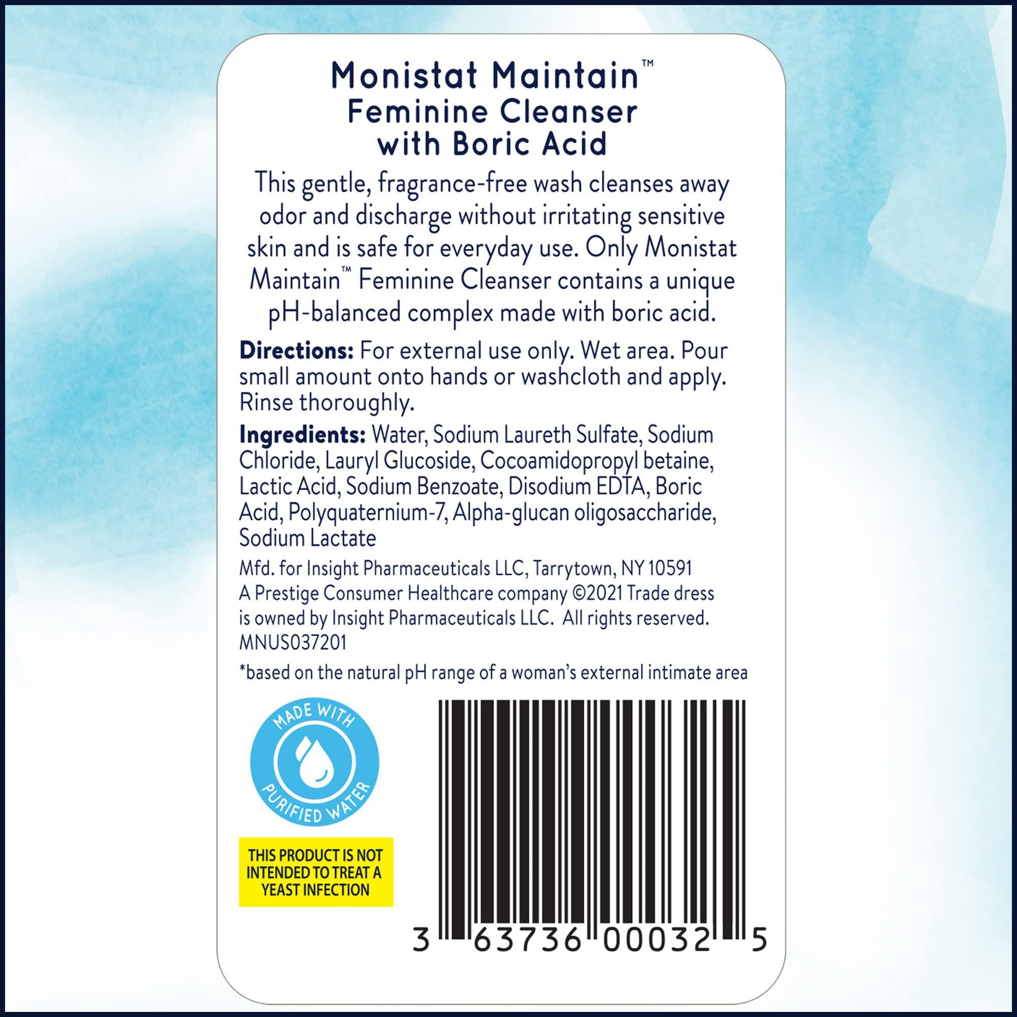 Monistat Monistat 1 Day Yeast Infection Treatment for Women, 1 Miconazole Ovule Insert & External Monistat Anti-Itch Cream Bundle + 10 fl oz Boric Acid Feminine Cleanser