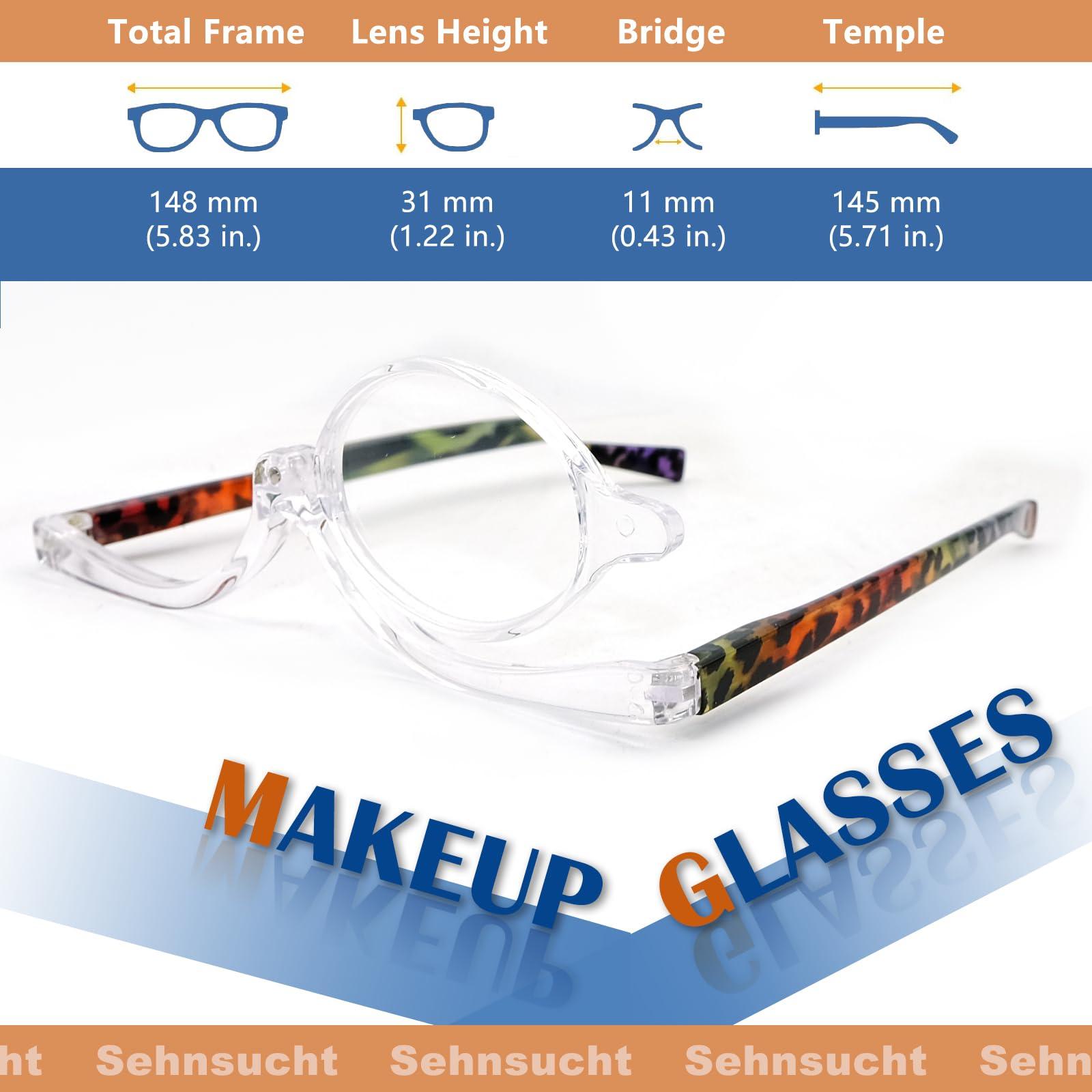 Sehnsucht Sehnsucht Makeup Glasses Flip Up Magnifying Cosmetic Readers Eye Makeup Reading Eyeglasses for Women 3604 Tortoise Transprent 1.00