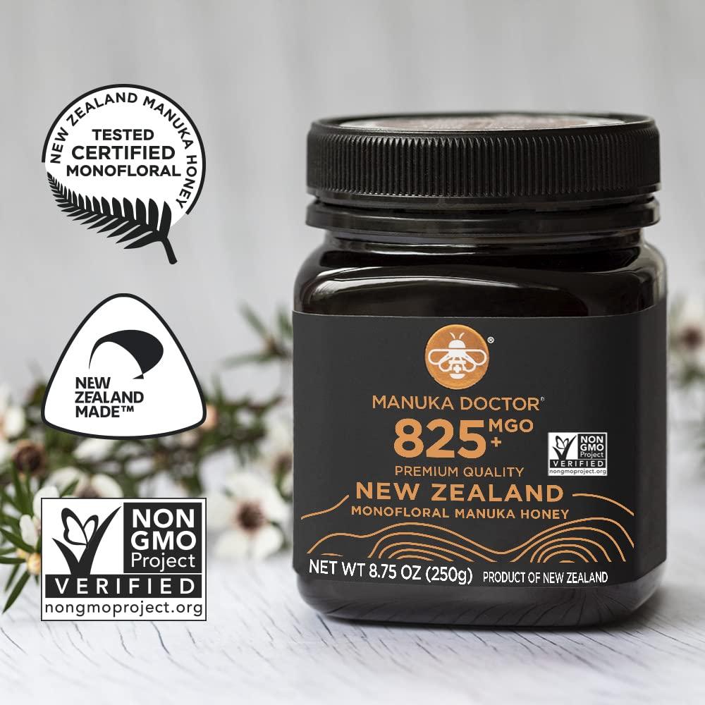 Manuka Doctor MANUKA DOCTOR - MGO 825+ Manuka Honey Monofloral, 100% Pure New Zealand Honey. Certified. Guaranteed. RAW. Non-GMO (8.75 oz)