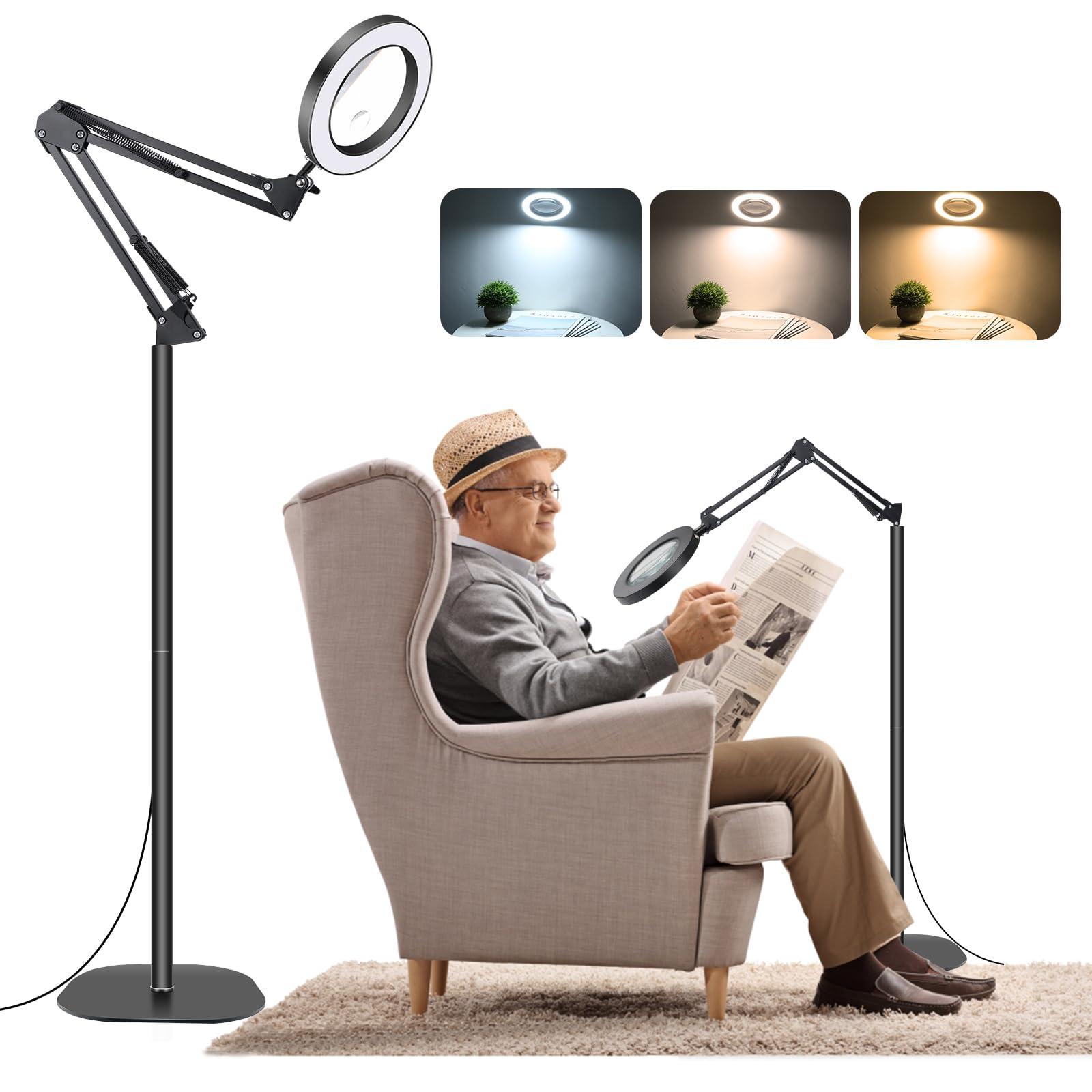 NZQXJXZ NZQXJXZ 10X 20X Large Floor Magnifying Glass with Light and Stand, 72 LED Floor Magnifying Lamp, Floor Magnifiers for Reading, Sewing, Crafts, Close Work