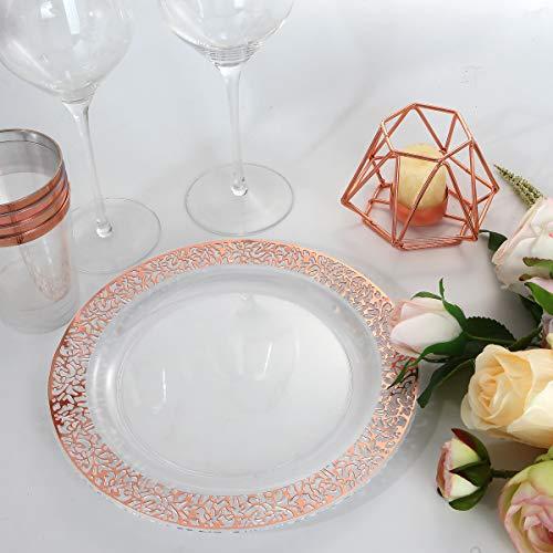 I00000 I00000 102 Pieces Rose Gold Plastic Lunch Plates, 9” Clear Disposable Dinner Plates with Rose Gold Lace Rim, Ideal for Big Parties or Wedding for Wedding & Party