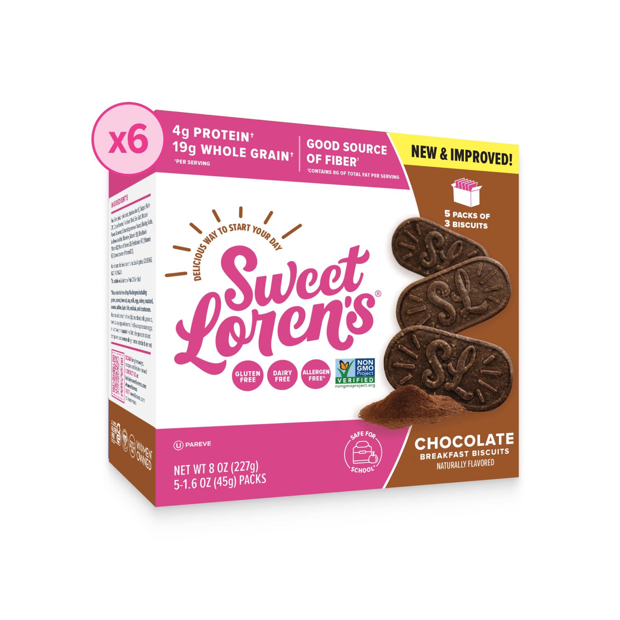 Sweet Loren\'s Sweet Loren\'s Vegan Breakfast Biscuits | Chocolate | 4g Protein, 19g Whole Grains | Plant Based, Gluten Free, Dairy Free, Nut Free Snacks | 6 Pack (30 Total Biscuits, 1.6 ounce each)