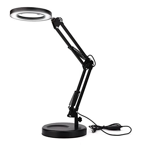 ANGGREK Magnifying Glass lamp, Dimmable Magnifying Lamp Adjustable Swing Arm Lighted Magnifier Desk Lamp USB Desktop Magnifying Glass Lamp Tattoo can be Folded for Repair, Crafts, Close Work