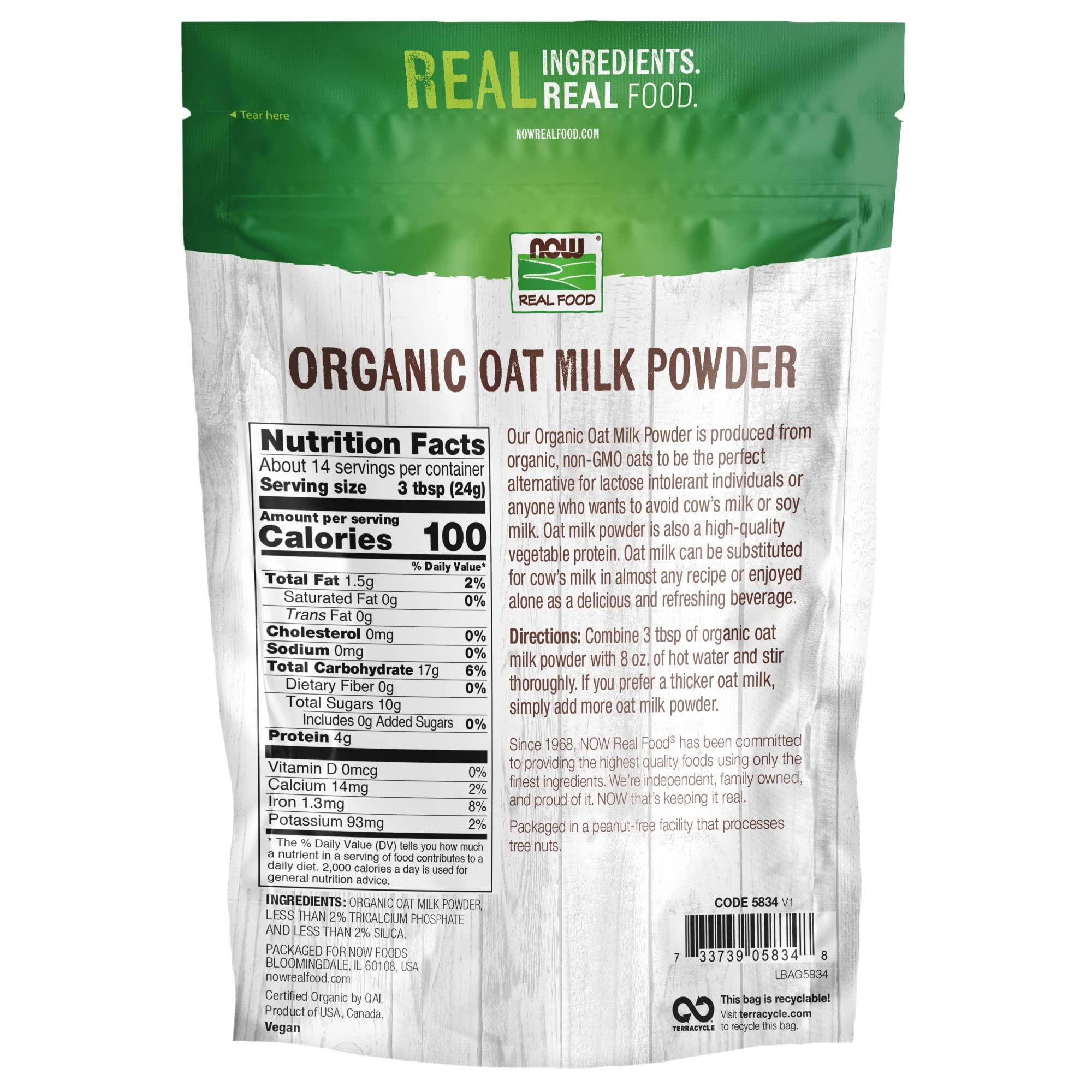 NOW NOW Foods, Organic Oat Milk Powder, Dairy and Soy Free, No Sugar Added, Vegan, NGMO, Gluten Free, 12 Ounce