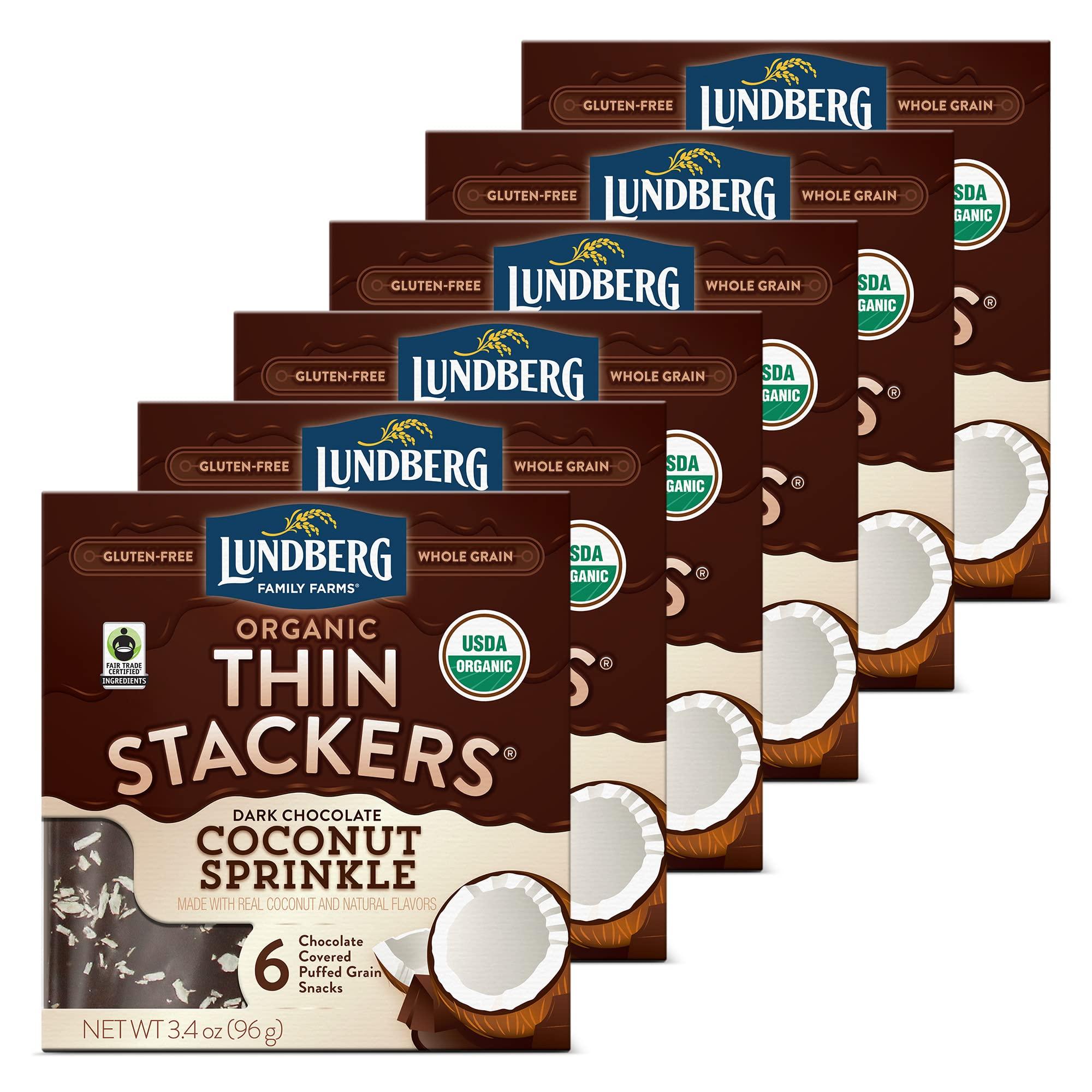 Lundberg Lundberg, Organic Thin Stackers, 3.4 oz (GlutenFree, Whole Grain, Kosher Dairy, USDA Organic, NonGMO Project Verified, Fair Trade Certified Ingredients), Dark Chocolate Coconut Sprinkle, 6 Count