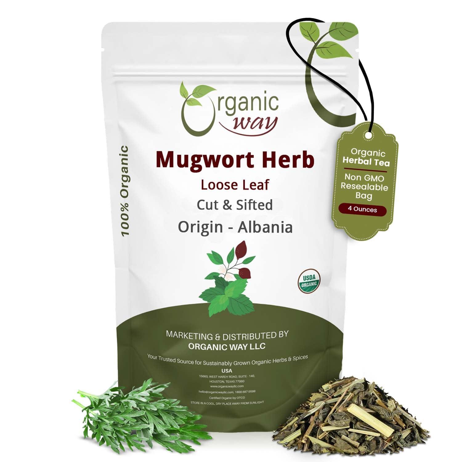 Organic Way Organic Way Mugwort Herb Tea Cut & Sifted (Artemisia Vulgaris) Herbal Tea | Kosher & USDA Certified | Vegan, Non-GMO & Gluten Free | Raw from Albania (4 Ounce (Pack of 1)