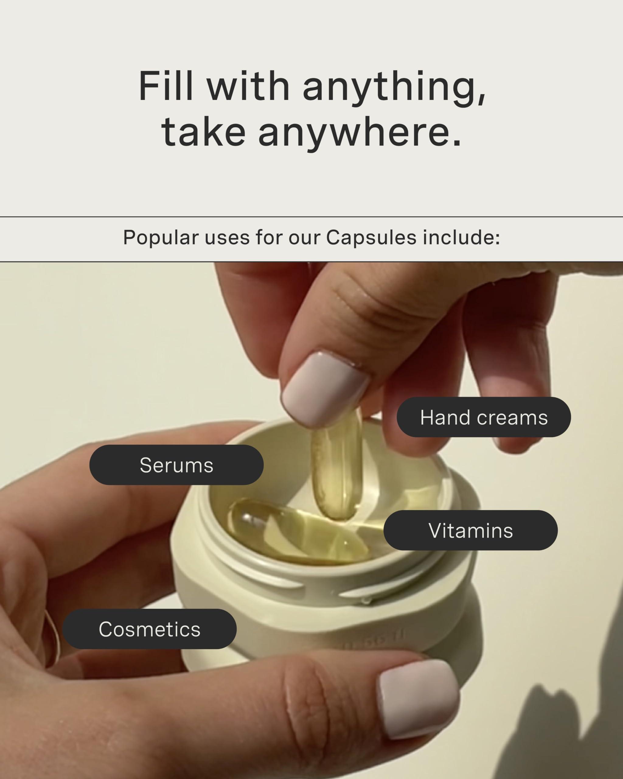 Cadence Cadence Travel Containers - Pill Case Set - Magnetic Travel Capsules - A Daily Pill Box for Supplements & Vitamins - Contains 7 Flex Mediums (0.56oz) with Labels for Everyday of The Week - Charcoal