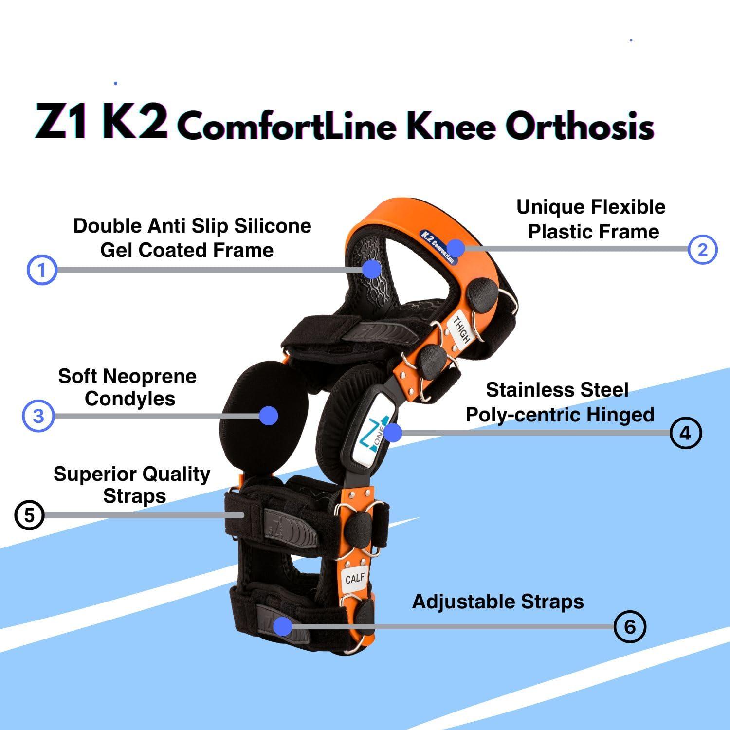 Z ONE Z1 K2 Knee Brace Ideal for Prevention PCL ACL MCL LCL/Meniscus Tear/OA/Arthritis/Osteoarthritis/Ligament Tear/Running/Sports Injury/Joint Pain/Offloader ~ Men ~ Women (S7)