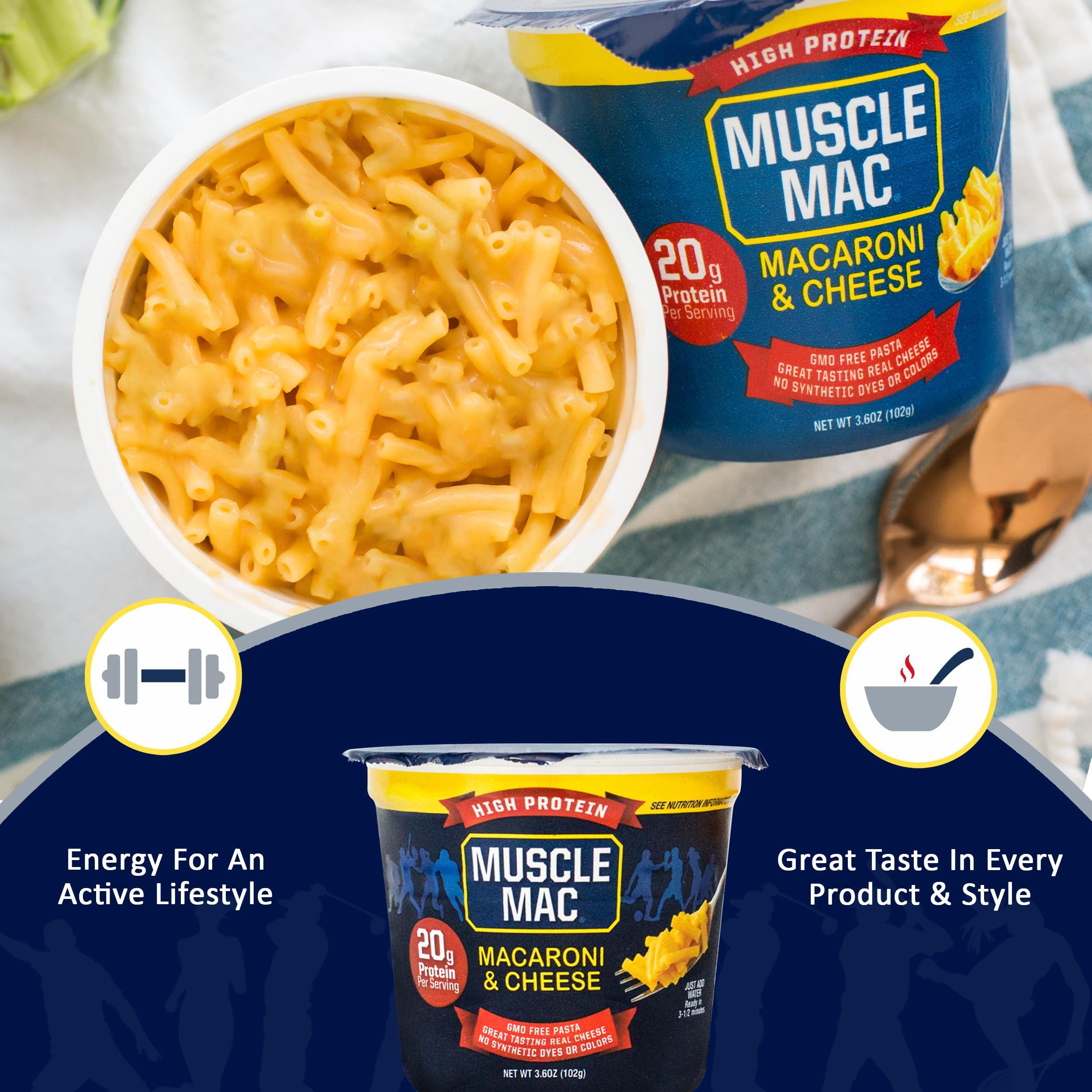 MUSCLE MAC Muscle Mac High Protein Macaroni & Cheese 6.75 oz. 10 Pack + Macaroni & Cheese GrassFed Cows Butter3.6 oz. 12 Pack