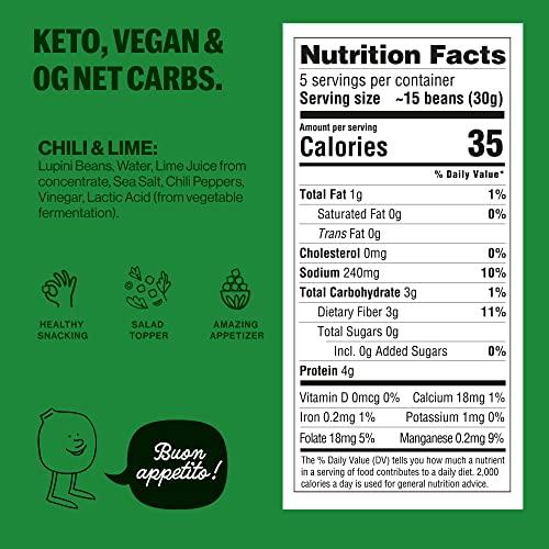 BRAMI BRAMI Lupini Beans Snack, Chili & Lime | 7g Plant Protein, 0g Net Carbs | Vegan, Vegetarian, Keto, Mediterranean Diet, Non Perishable | 5.3 Ounce (4 Count)