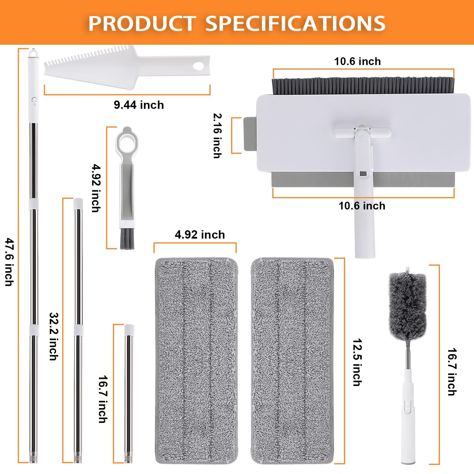 Lomida Microfiber Mop Floor Cleaning, Dry and Wet Multi Surface Floor Cleaner, with 49\'\' Long Handle for Cleaning Window Floor Skirting Board Ceiling Wall Bathtub Tub Tile Scrubber Brush