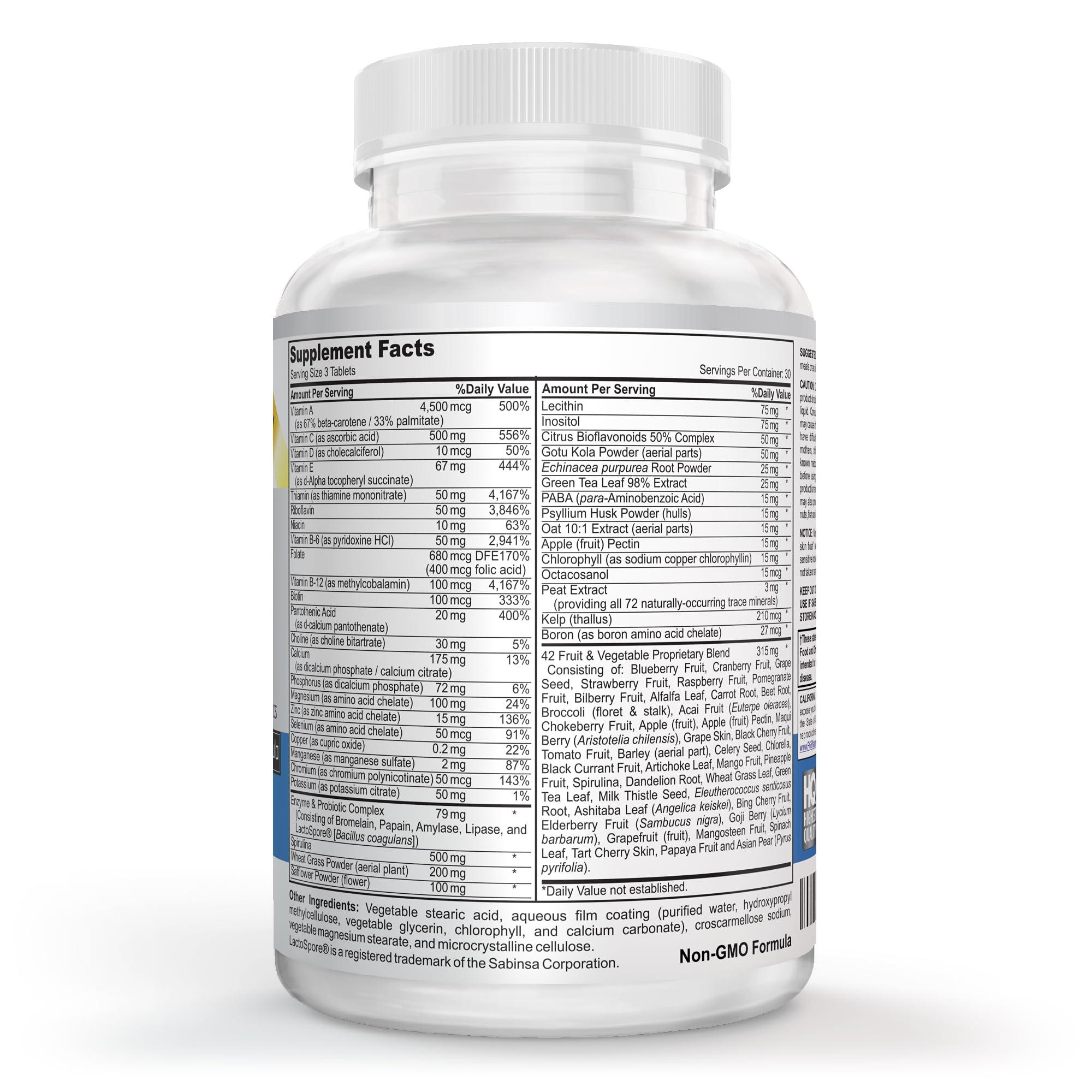 Vitalit Now! Vegan Whole Food Multivitamin & Mineral - Vitamins A B1 B2 B6 B12 C D3 E & 110 Super Foods, Herbs, Greens & Reds - Enzymes & Probiotics for Immune Support - Energy Boost - 90 Tablets