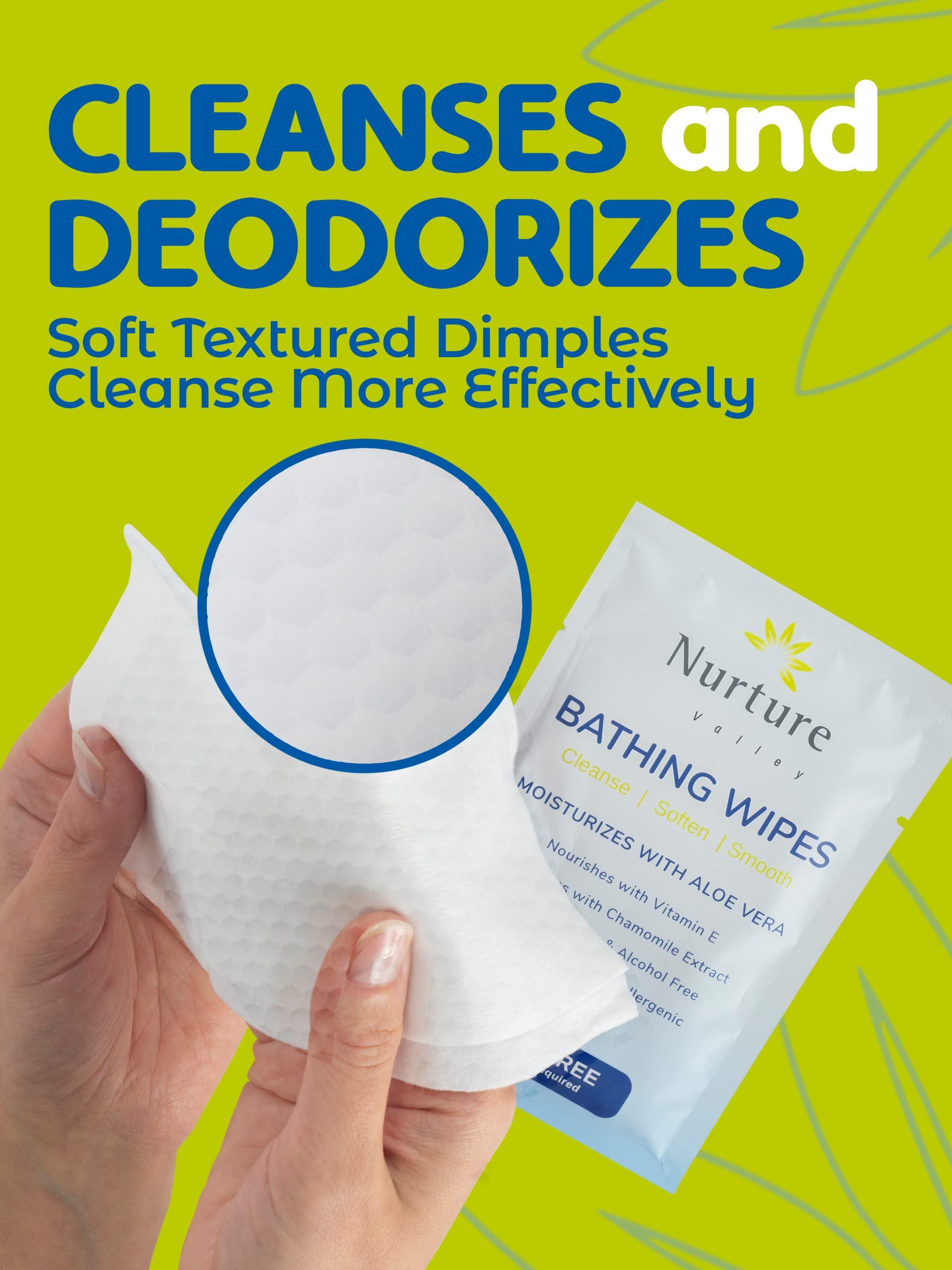 Nurture Valley Nurture Rinse Free Bathing Wipes for Adults w/Aloe Waterless Cleansing for sensitive skin Disposable Adult Body Bath Wet Wipe for Disabled Bedridden (Pack of 40 (individually wrapped))
