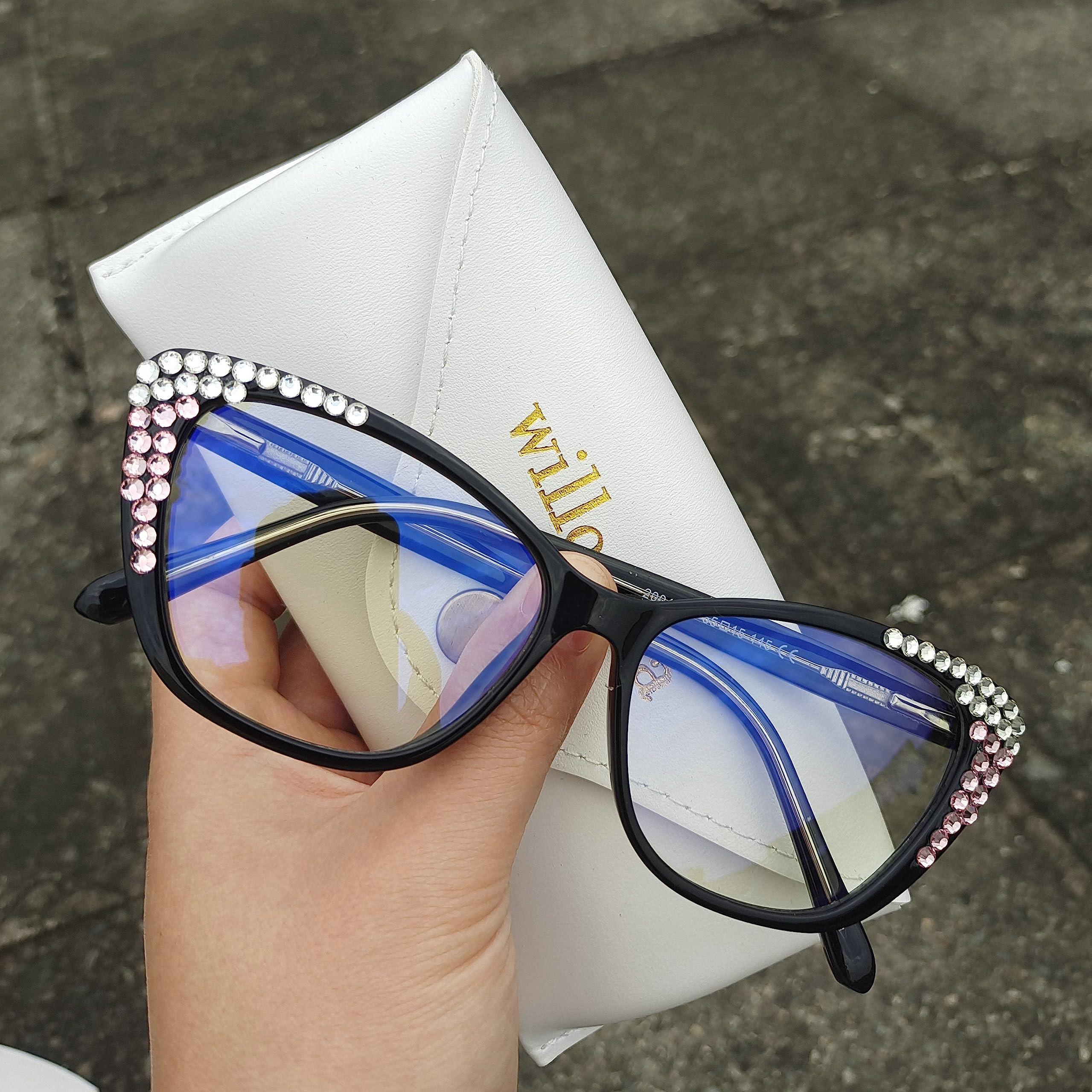 willochra willochra cat eye Bling Rhinestone Reading Glasses For Women Fashion Blue Light Blocking Reading Reader Computer Eyeglass (black, 1.25, multiplier_x)
