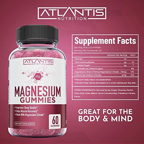 Atlantis Nutrition Ashwagandha & Magnesium Gummies for Improved Sleep & Strengthened Body Functions. Ashwagandha Boosts Mood & Energy - Magnesium Helps Recover Muscles & Relieves Cramps - Vegan