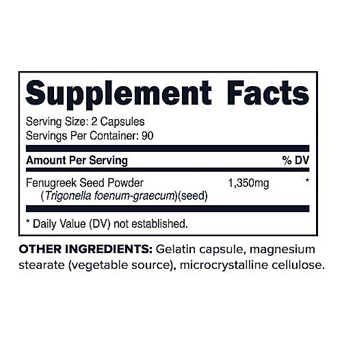 Primaforce Primaforce Fenugreek Seed Capsules (180 Capsules / 1350mg Per Serving, 2 Capsule Servings) - Premium Herbal Supplement for Men and Women, Non-GMO, Gluten Free Supplement