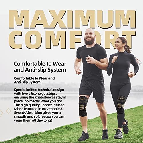 Lusenone Copper Knee Braces for Knee Pain Women & Men - 2 Pack Knee Brace Compression Sleeve, Best knee Support for Arthritis Pain,Meniscus Tear, Running,Weightlifting,Working Out,ACL,MCL,Knee Pain Relief
