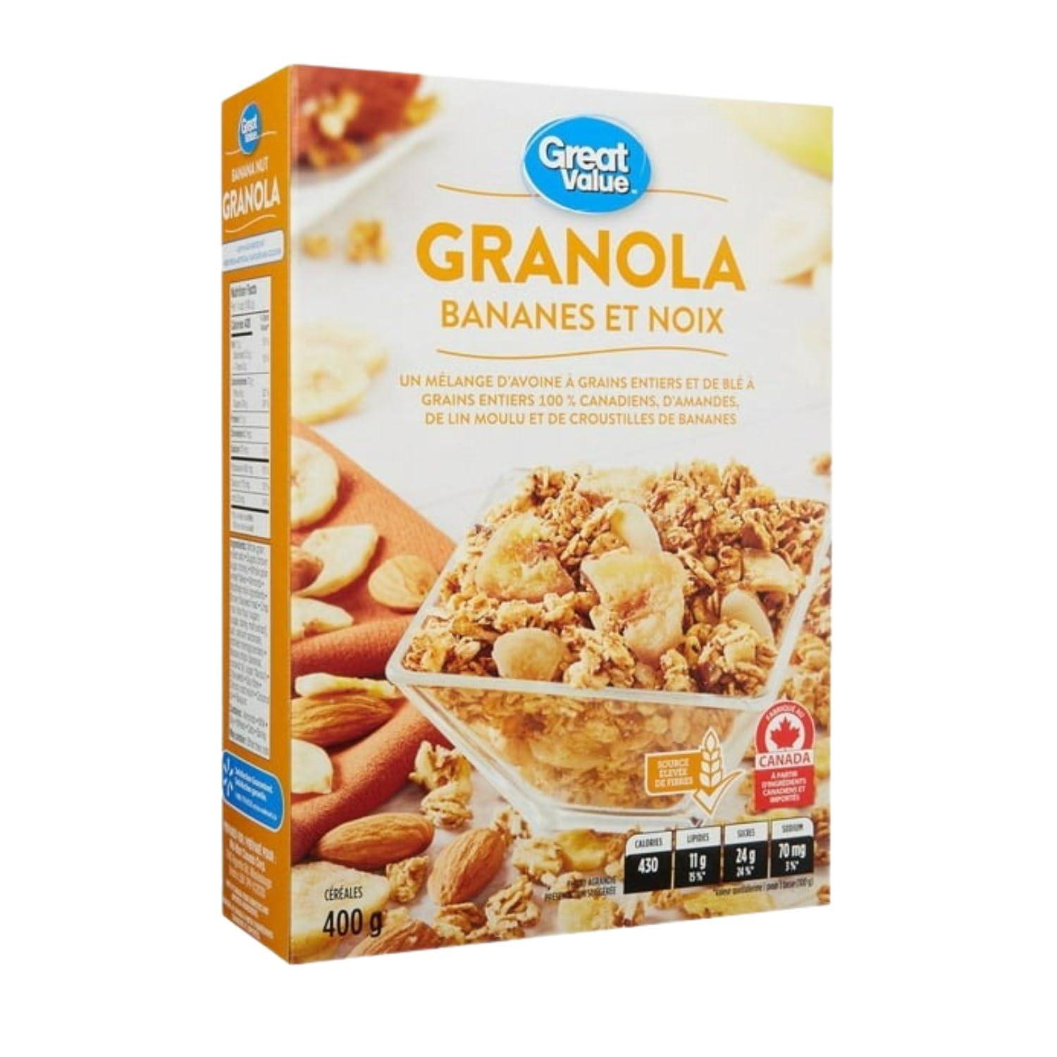 Walmart Generic GreatValue Cereals, Banana Nut Granola, High Fibre, 400g/14.1 oz (Pack of 3) Shipped from Canada