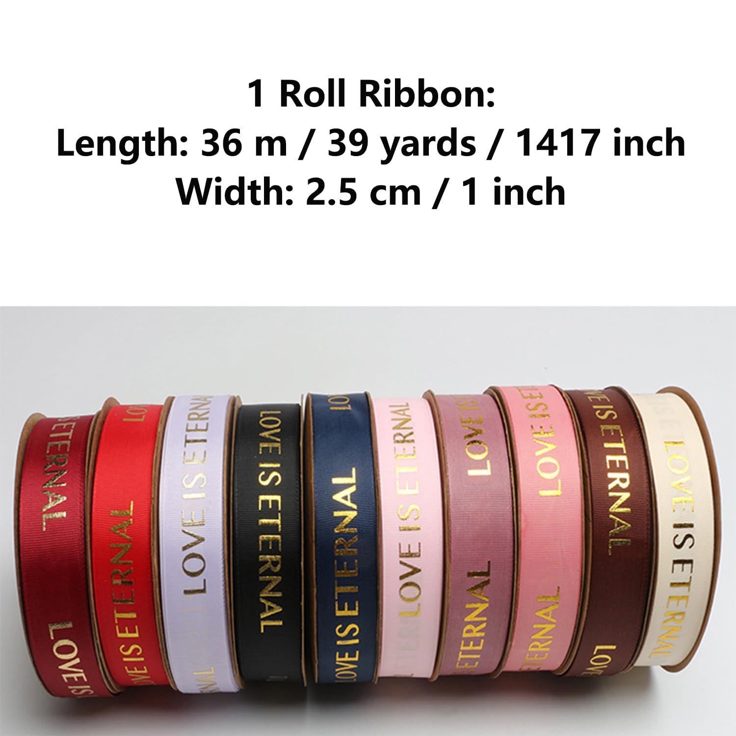 Inzegao Inzegao 1 inch x 39 Yards Hot Stamped Letters Love is Eternal Ribbed Ribbon, Hand Bouquet Ties Webbing Gift Wrap Ribbons Cake Box Ribbon