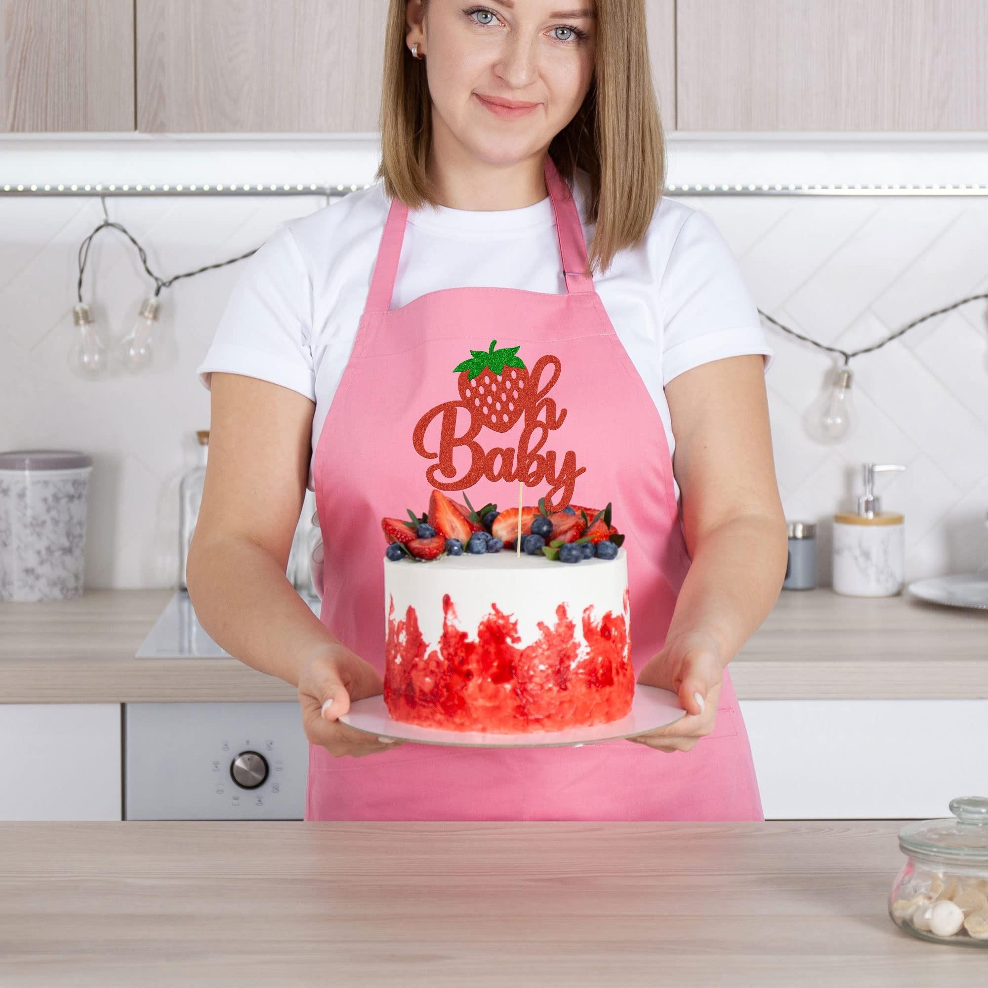 Gyufise 1Pc Strawberry Oh Baby Cake Topper Red Glitter Babyshower Strawberry Cake Pick Decoration for Sweet Fruit Theme Baby Shower Kids Birthday Party Supplies