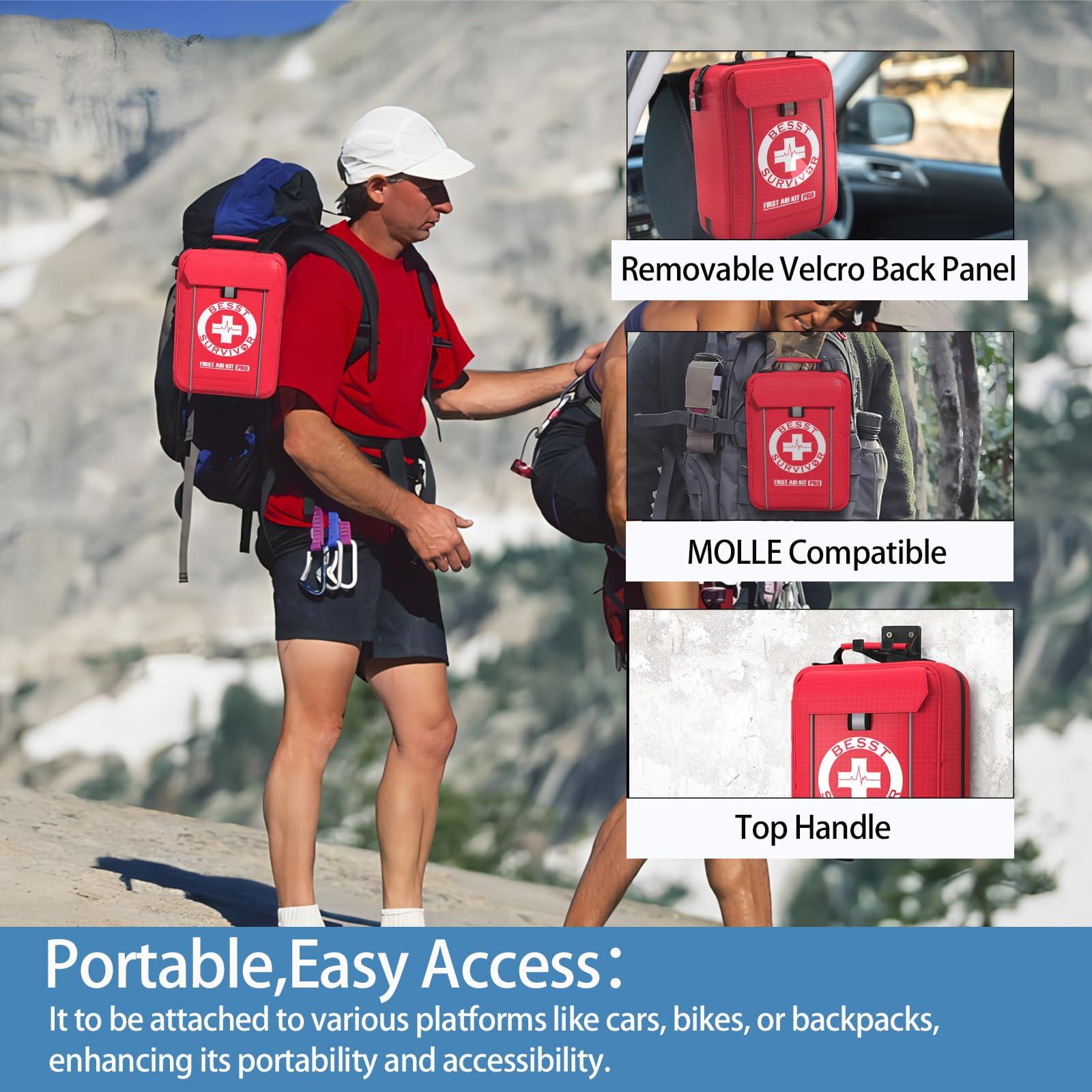 Besst Survivor Premium First Aid Kits, Labelled Compartments Industries Trauma Kits -MOLLE System Large Emergency Medical Kits for Car, Boats, Workplace, Outdoors, Hurricanes, 265 Piece Emergency Necessities Kits