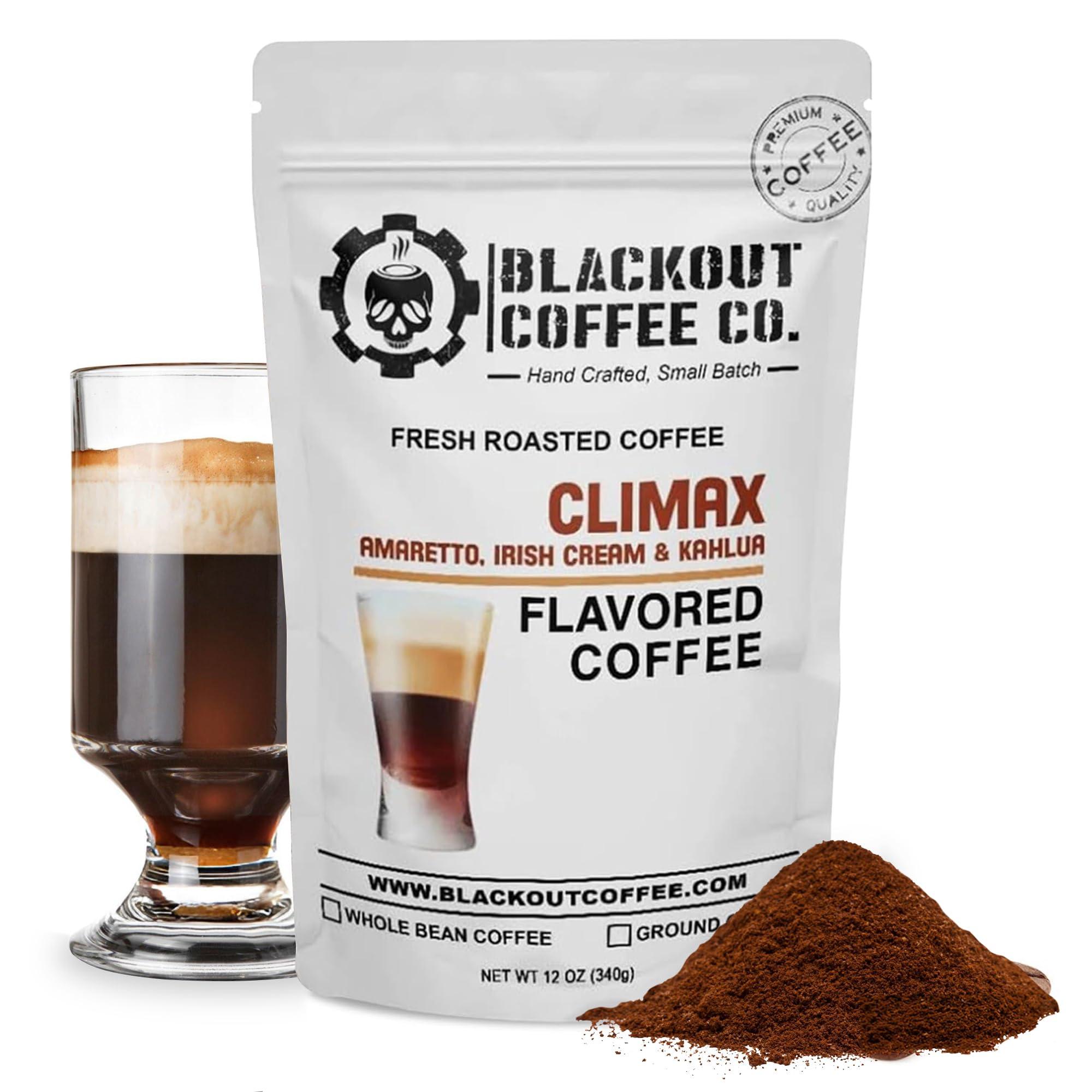 Blackout Coffee Co. Blackout Coffee Climax Amaretto, Irish Cream & Kahlua Flavored Ground Coffee, Medium Roast - Ground Coffee, Fresh Roasted In the USA,12 oz Pouch