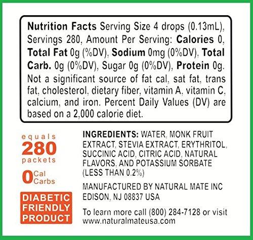 Natural Mate Monk Fruit Concentrated Liquid Sweetener (Optimized with Erythritol) 1.33 FL OZ (37 mL) – 2 Pack