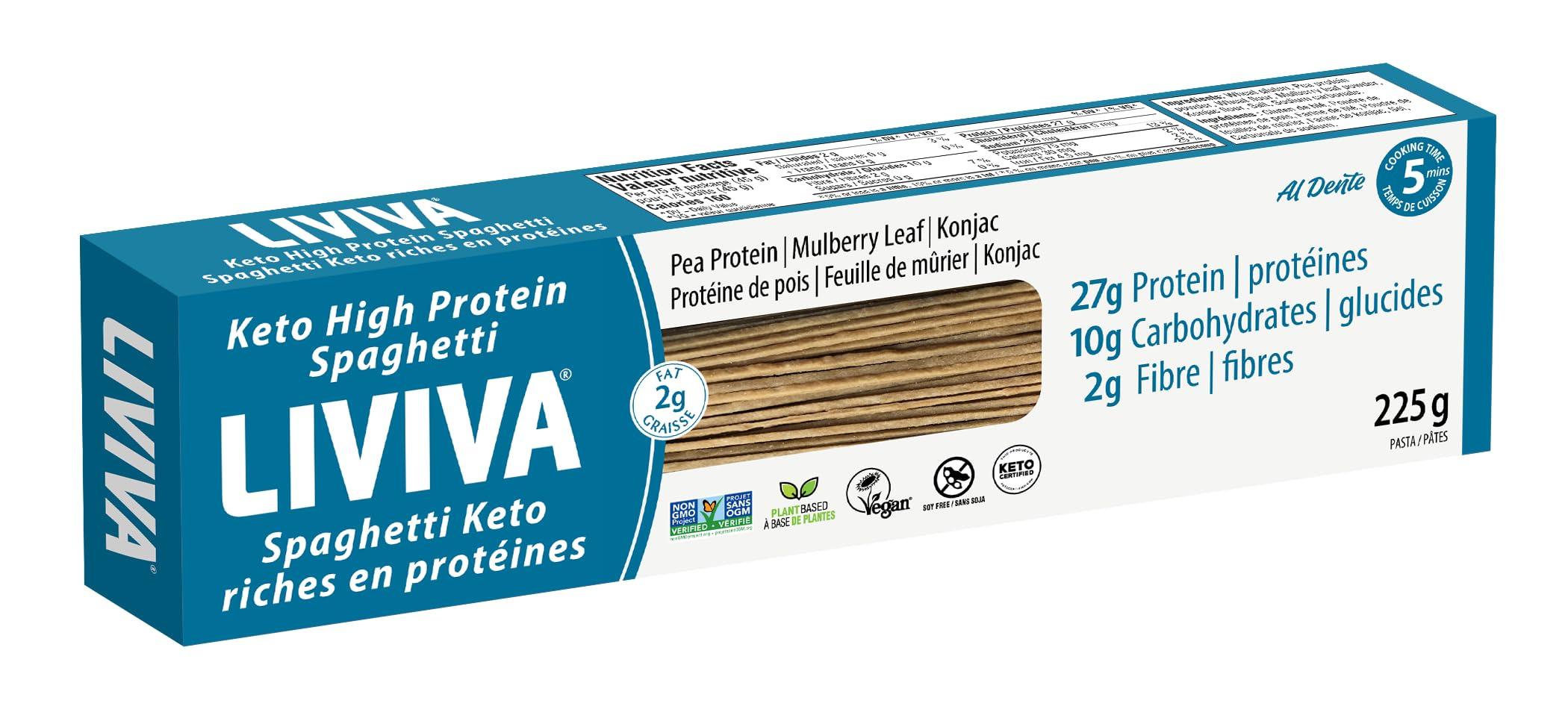 LIVIVA LIVIVA Low Carb High Protein KETO Spaghetti Noodle Pasta 6 Pk 135 g Protein per Box with Pea Protein & Konjac Flour - 8g Net Carbs, Diabetic-Friendly - Ready to Eat in 3 4 mins - Healthy Al Dente Pasta