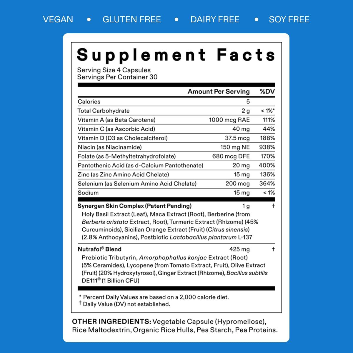 Nutrafol Nutrafol Clear Skin Acne Supplement for Women, Clinically Tested for Clearer, Smoother Skin, Physician-Formulated, Vegan - 1-Month Supply, 1 Pouch