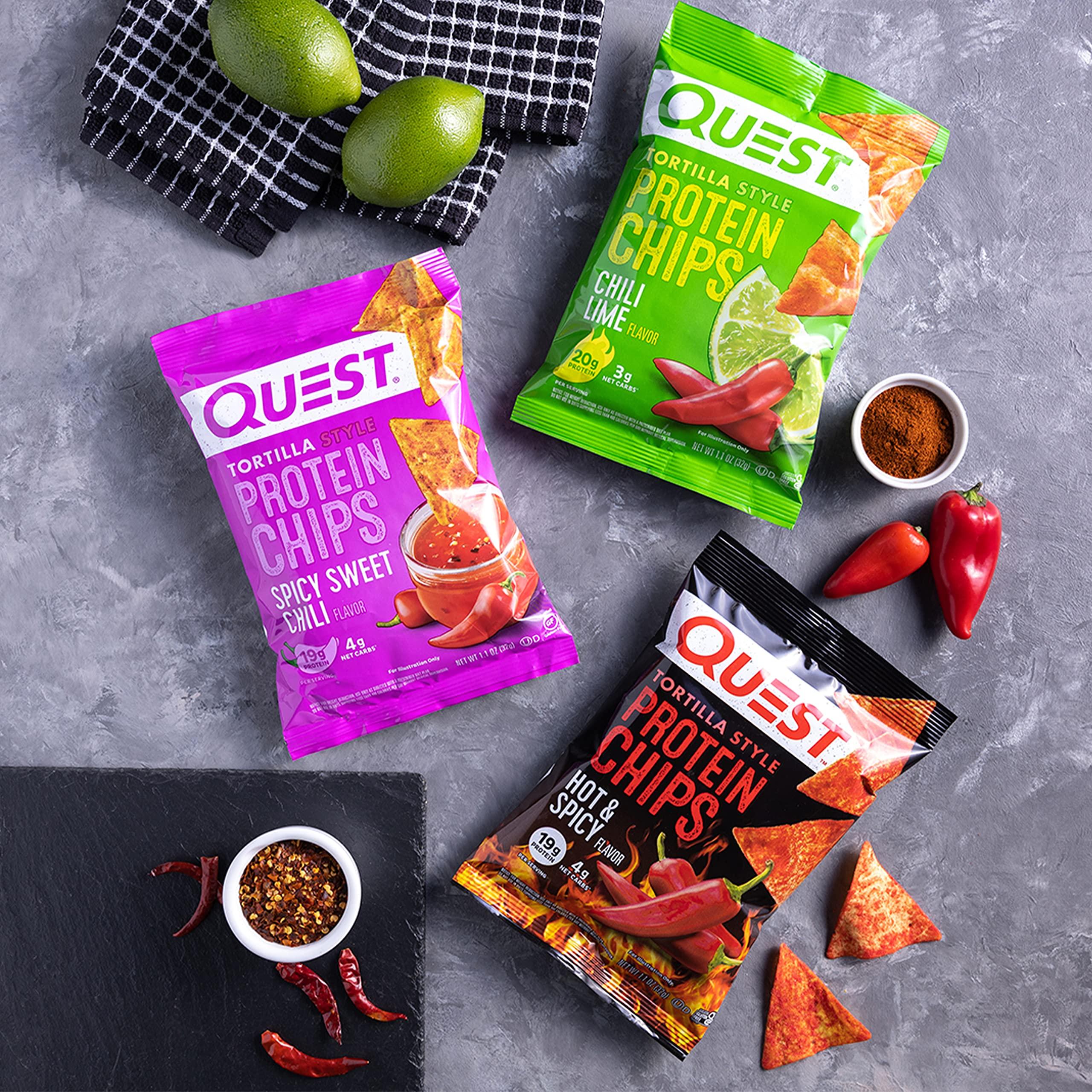 Quest Nutrition Quest Nutrition Tortilla Style Protein Chips, Spicy Variety Pack, Chili Lime, Hot & Spicy, & Spicy Sweet Chili, 12 Count (3 Each Flavor)