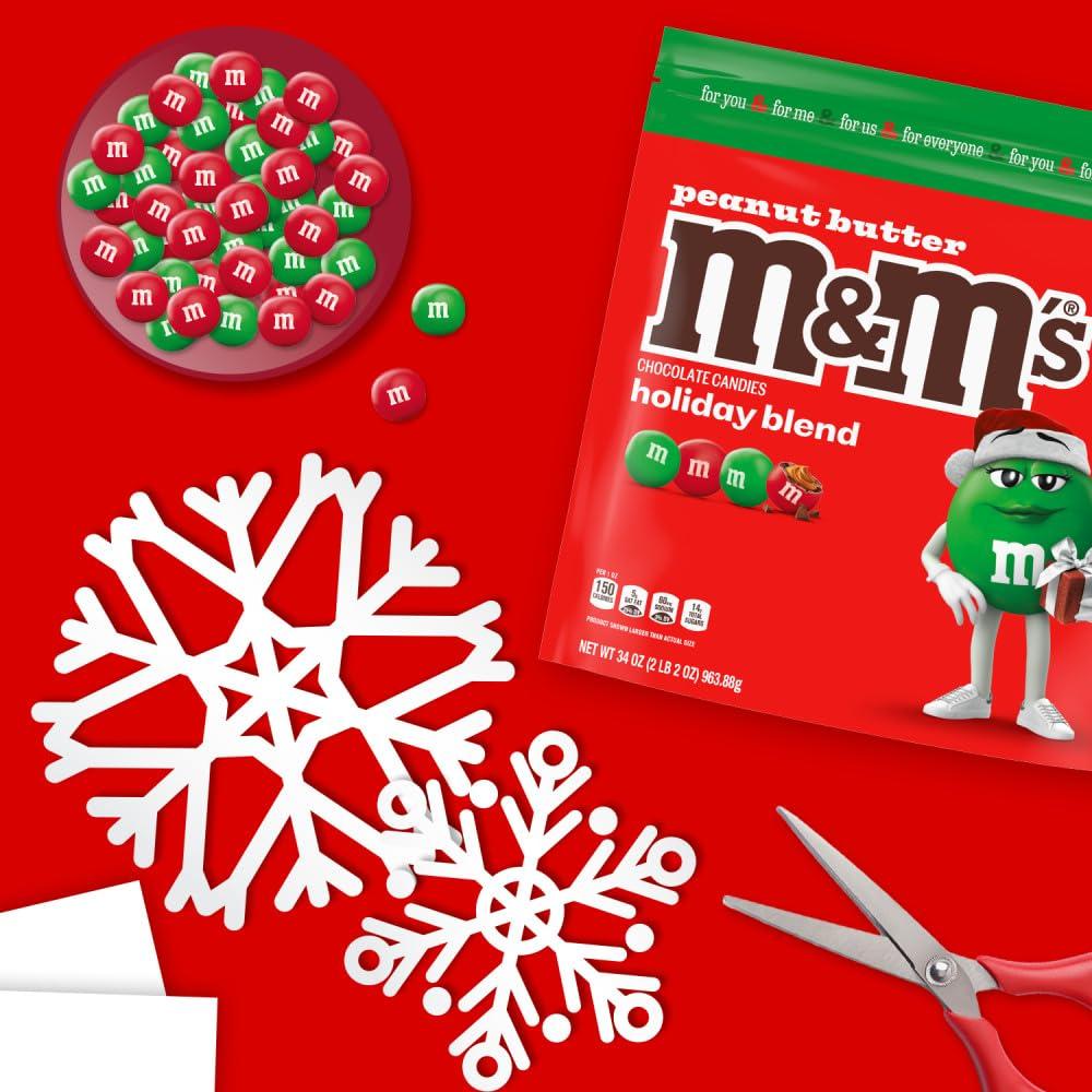 M&M\'S M&M\'S Peanut Butter Red & Green Milk Chocolate Christmas Candy, 34 Oz Resealable Bag