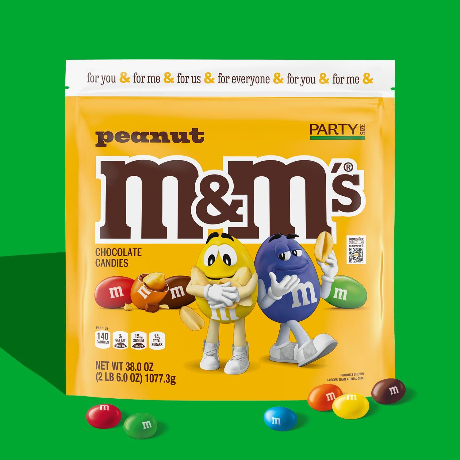 M&M'S M&M\'S Peanut Milk Chocolate Candy, Party Size, 38 oz Bag (Pack of 2)